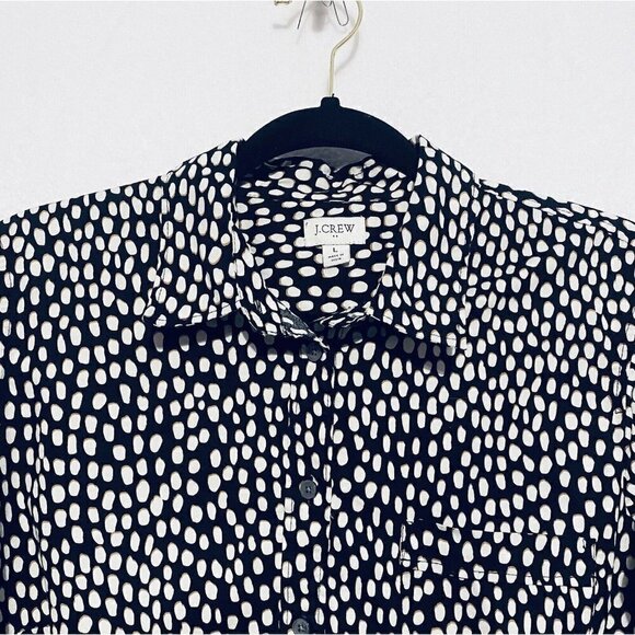 J Crew Button Up Top Womens Large Black Stretch Cotton Poplin Signature Fit - Picture 2 of 7